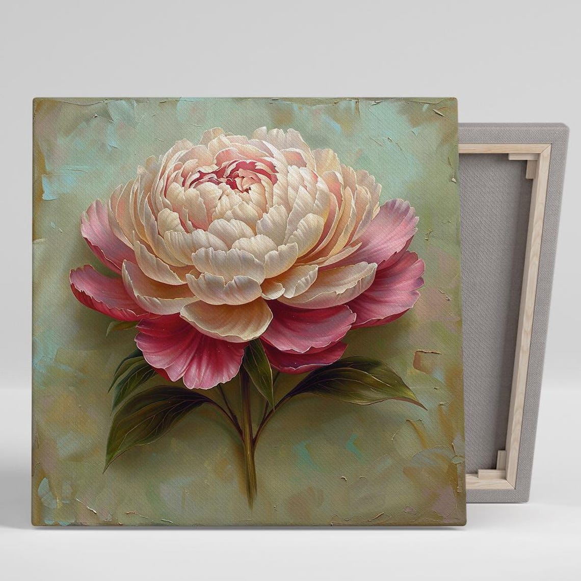 Blush Peony Vintage Oil Painting Sage Green Classic Floral Print