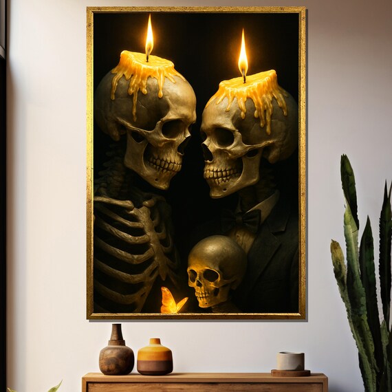 Haunting Skeleton Family Painting, Gothic Decor