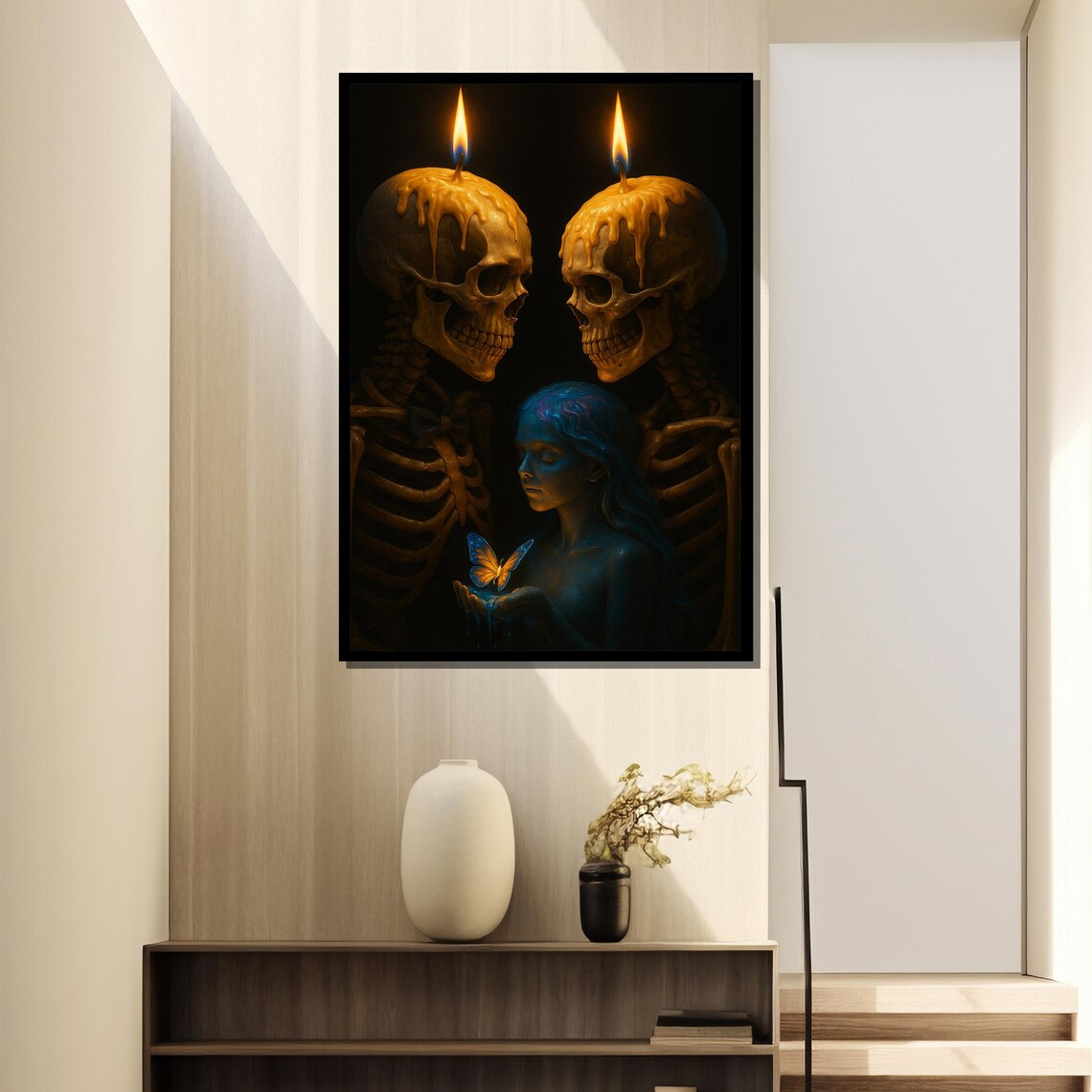 Gothic Skeleton Family Painting, Candlelit Scene - Image 2