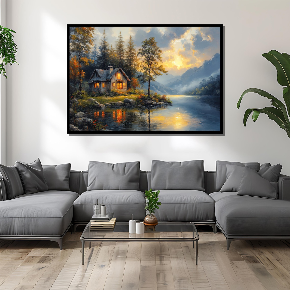 Cozy Cabin In Forest Art Print, Tranquil Landscape - Image 2