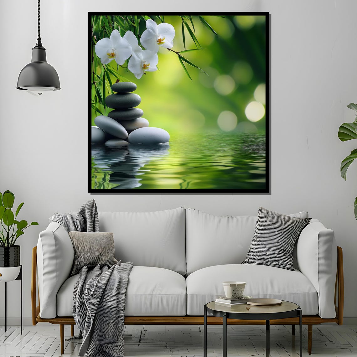 Zen Garden Stones and White Orchids, Serene Spa Decor - Image 2