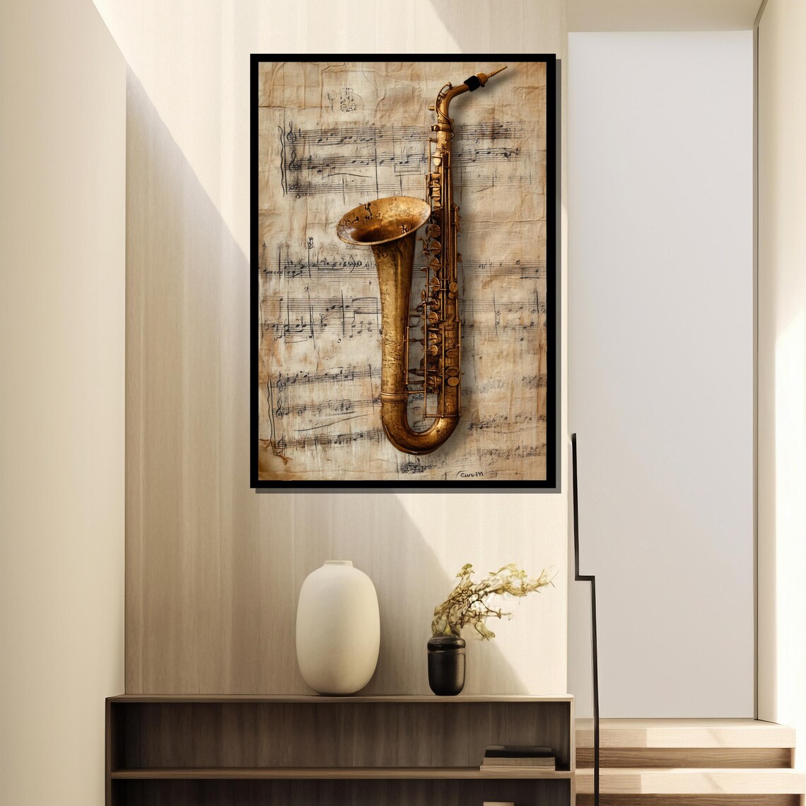 Vintage Saxophone Art Print, Rustic Jazz Decor - Image 2
