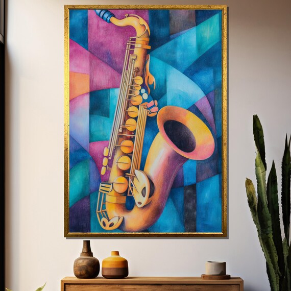 Abstract Saxophone Cubist Jazz Music Art Print