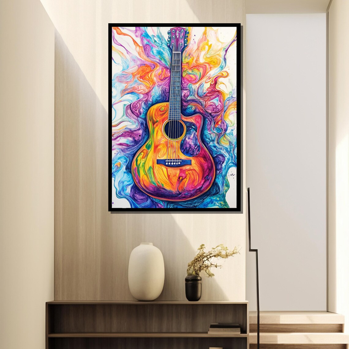 Acoustic Guitar Wall Art, Vibrant Watercolor Music Print - Image 2