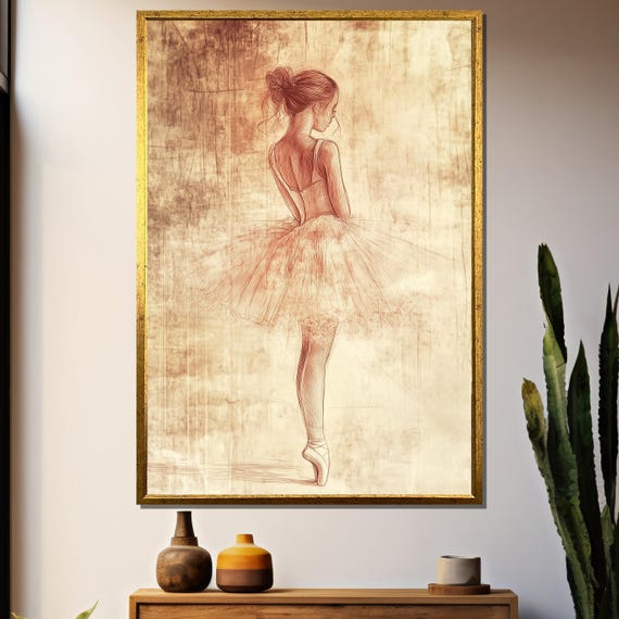 Vintage Ballerina Sketch, Hand Drawn Ballet Dancer Art Print
