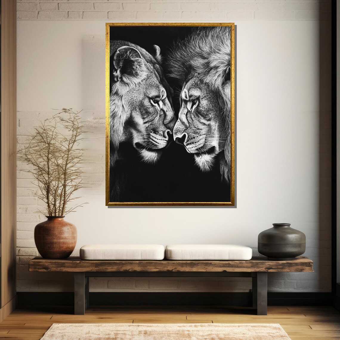 Lion Couple, Black And White Drawing - Image 3
