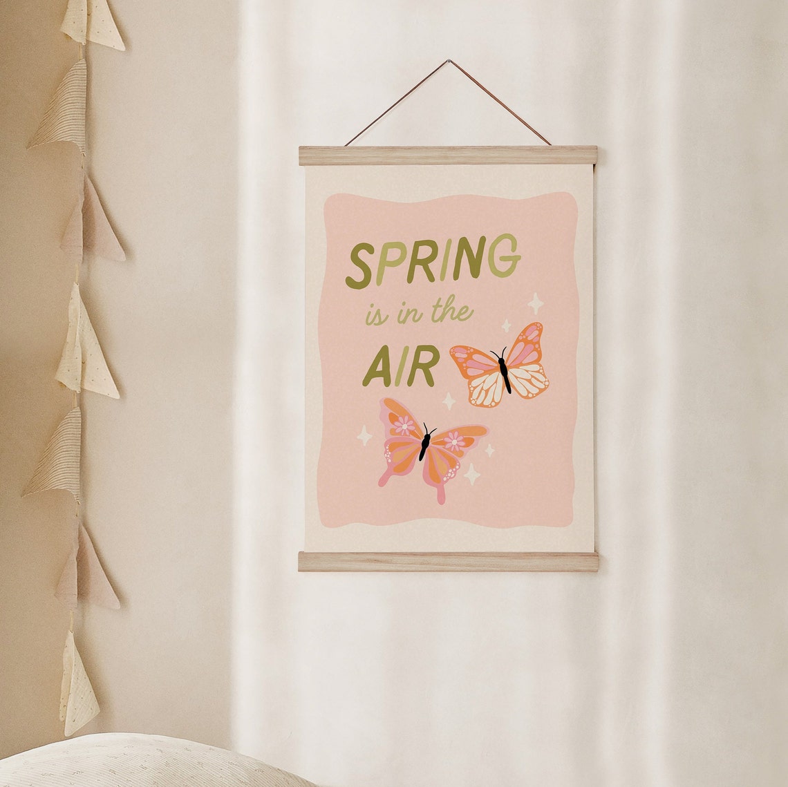 Spring Is In The Air Retro Butterfly Pink Green Spring Quote Poster - Image 3