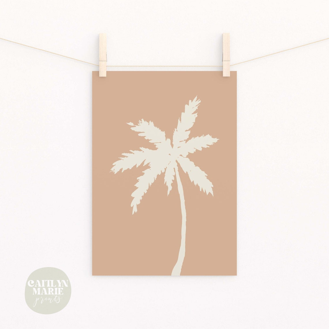 Boho Palm Tree Silhouette Cream On Tan Tropical Beach Wall Art - Image 2