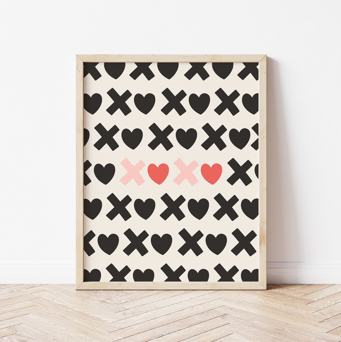 XOXO Hearts and Kisses Pattern Retro Valentine Typography Poster - Image 2