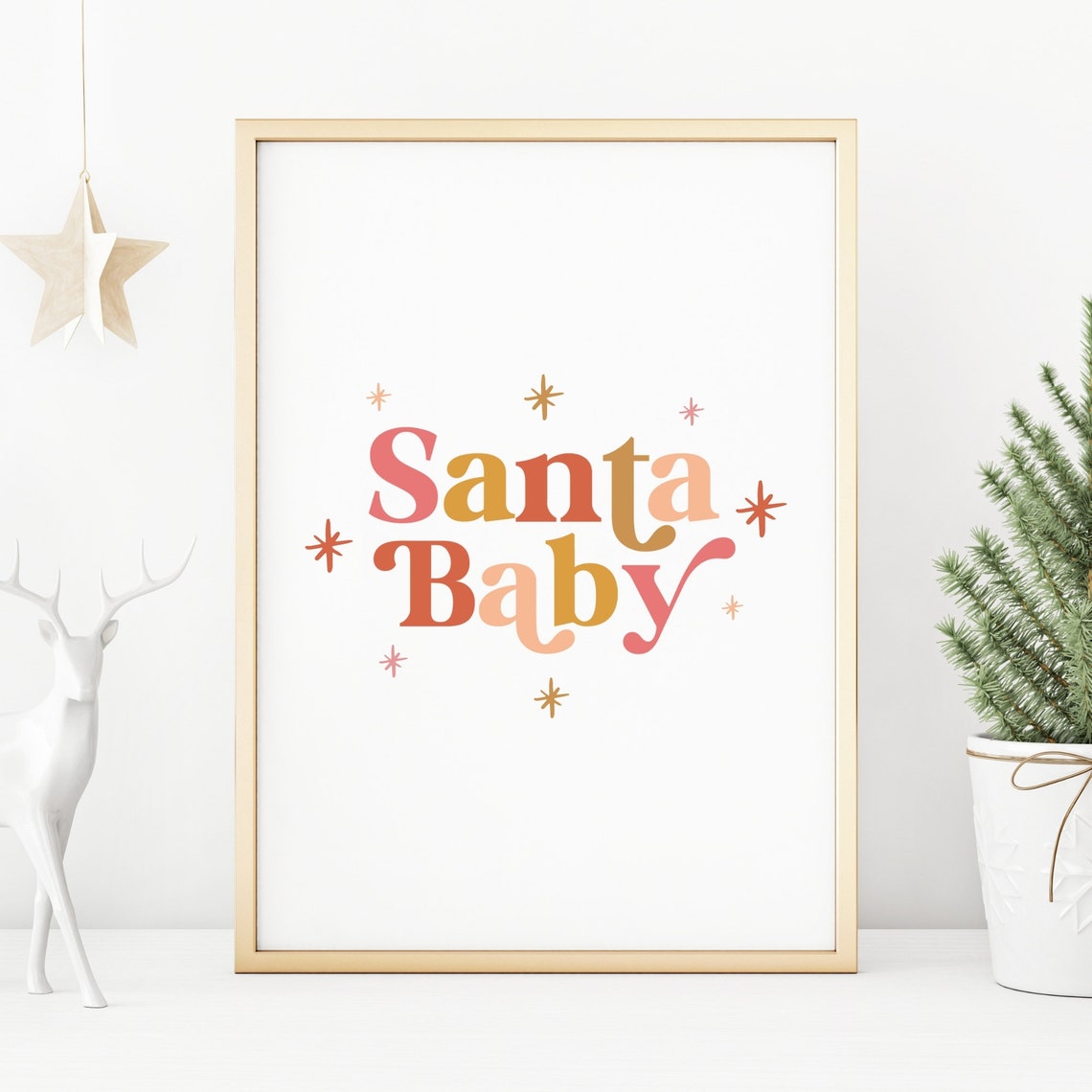 Santa Baby Retro Pink Gold Gradient Typography Christmas Art Print - Image 2
