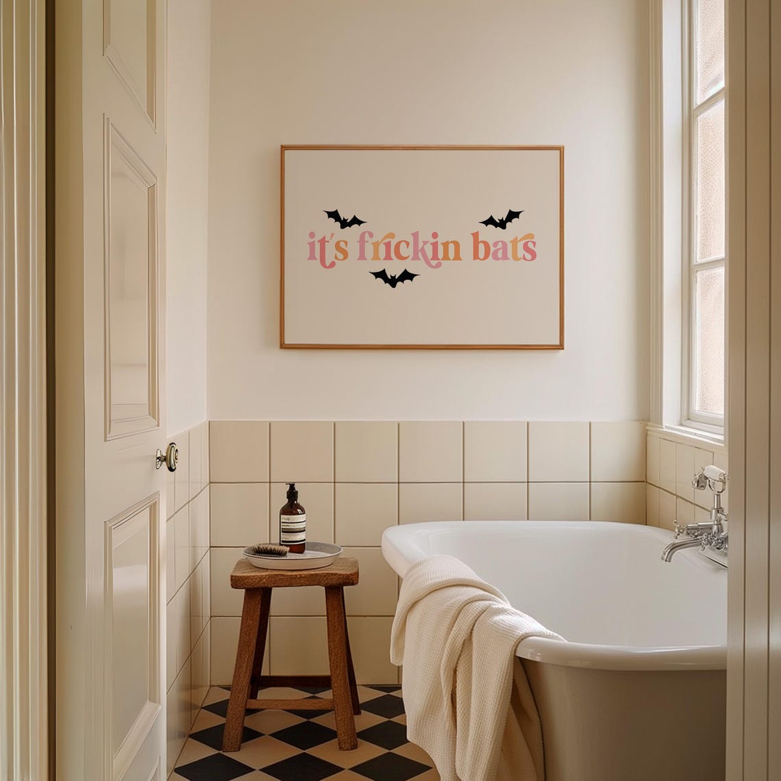 Its Frickin Bats Retro Ombre Lettering with Bats Halloween Poster - Image 2