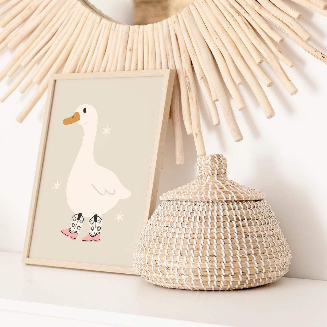 Silly White Goose Wearing Pink Cowboy Boots Nursery Wall Art - Image 3