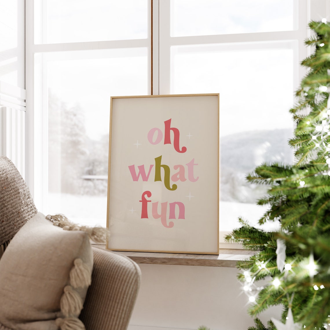 Oh What Fun Retro Christmas Typography Festive Holiday Art Poster - Image 3