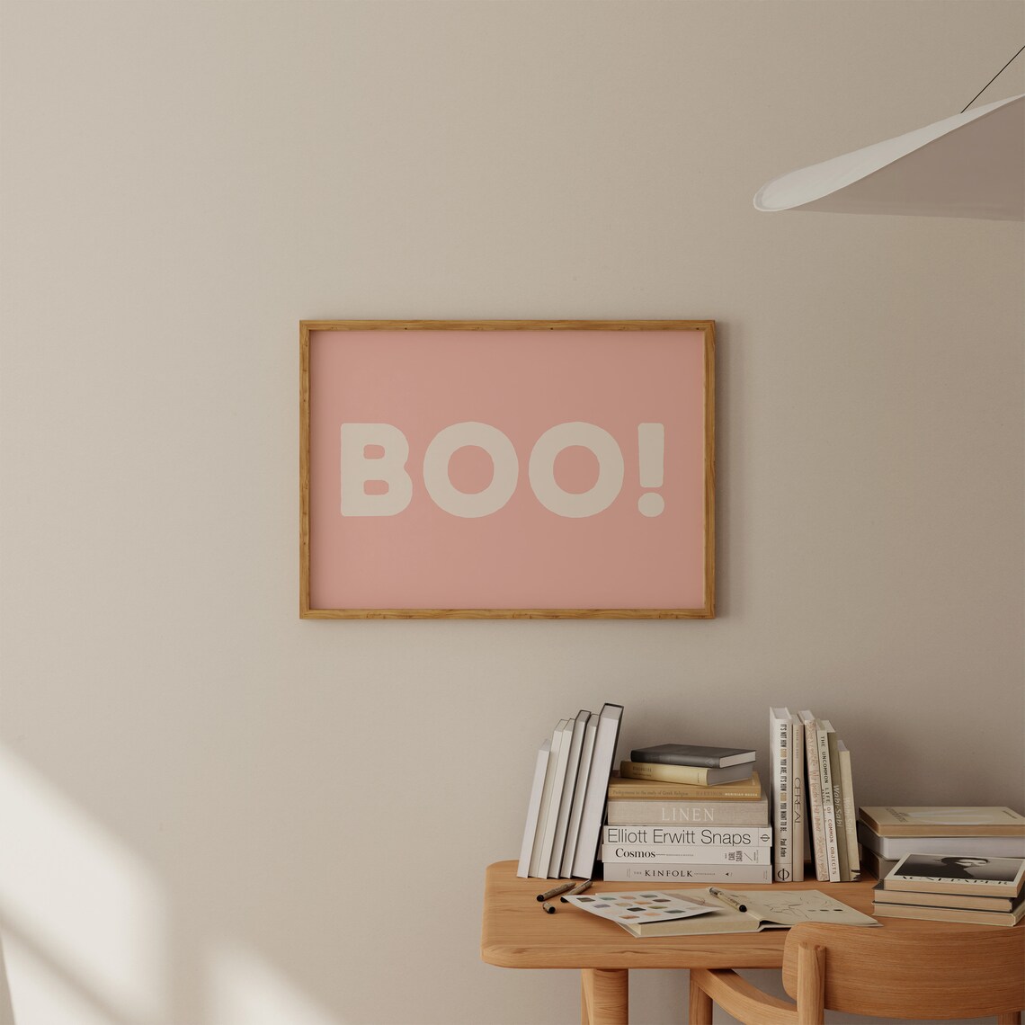 Boo Exclamation Bold Cream Lettering Pink Minimalist Halloween Art Poster - Image 3