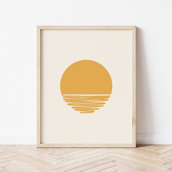 Boho Sun Over Ocean Minimalist Mustard Yellow Sunrise Wall Art