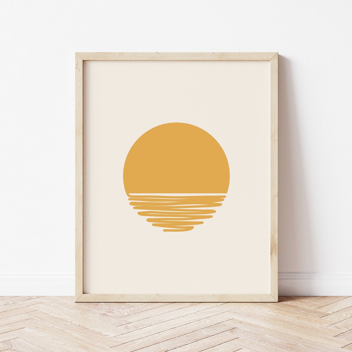 Boho Sun Over Ocean Minimalist Mustard Yellow Sunrise Wall Art