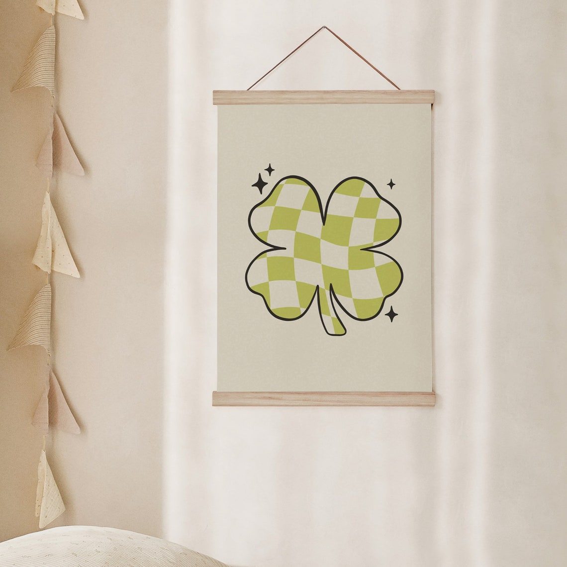 Checkered Shamrock Green Retro Groovy Saint Patricks Day Poster - Image 2