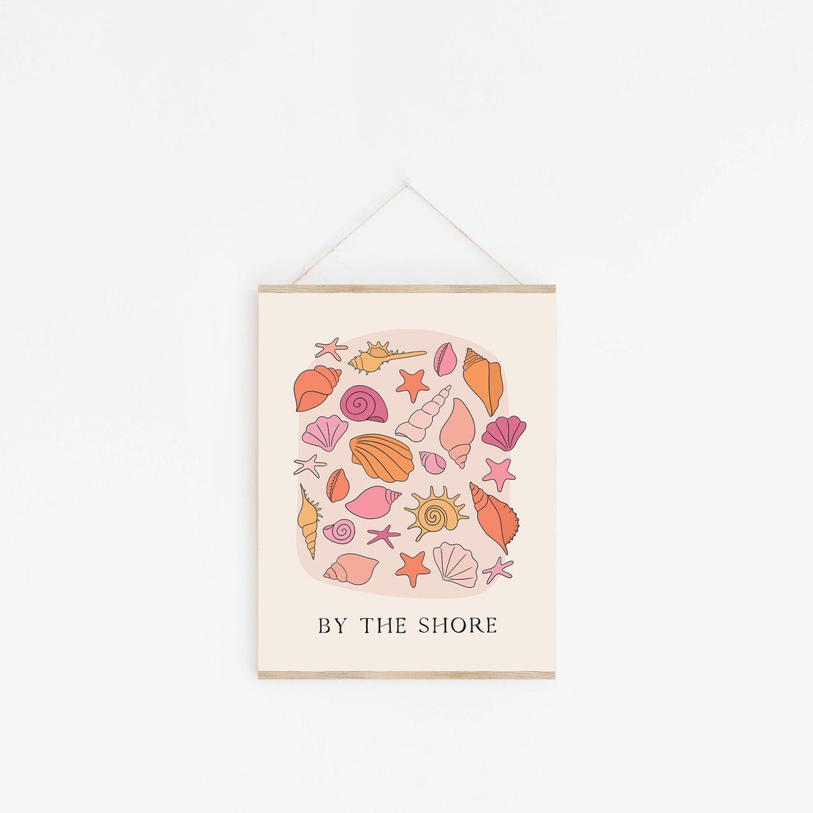 By The Shore Seashells Starfish Collage Pink Beach Memory Wall Poster - Image 2
