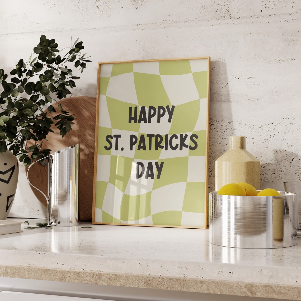 Happy Saint Patricks Day Checkered Green Retro Typography Poster - Image 3