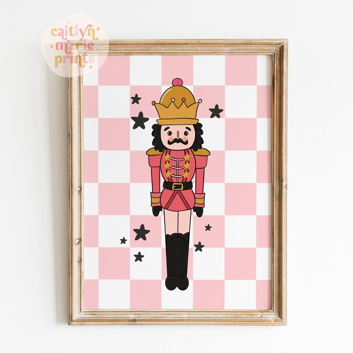 Pink Nutcracker Soldier Pink Checkered Retro Christmas Poster - Image 2