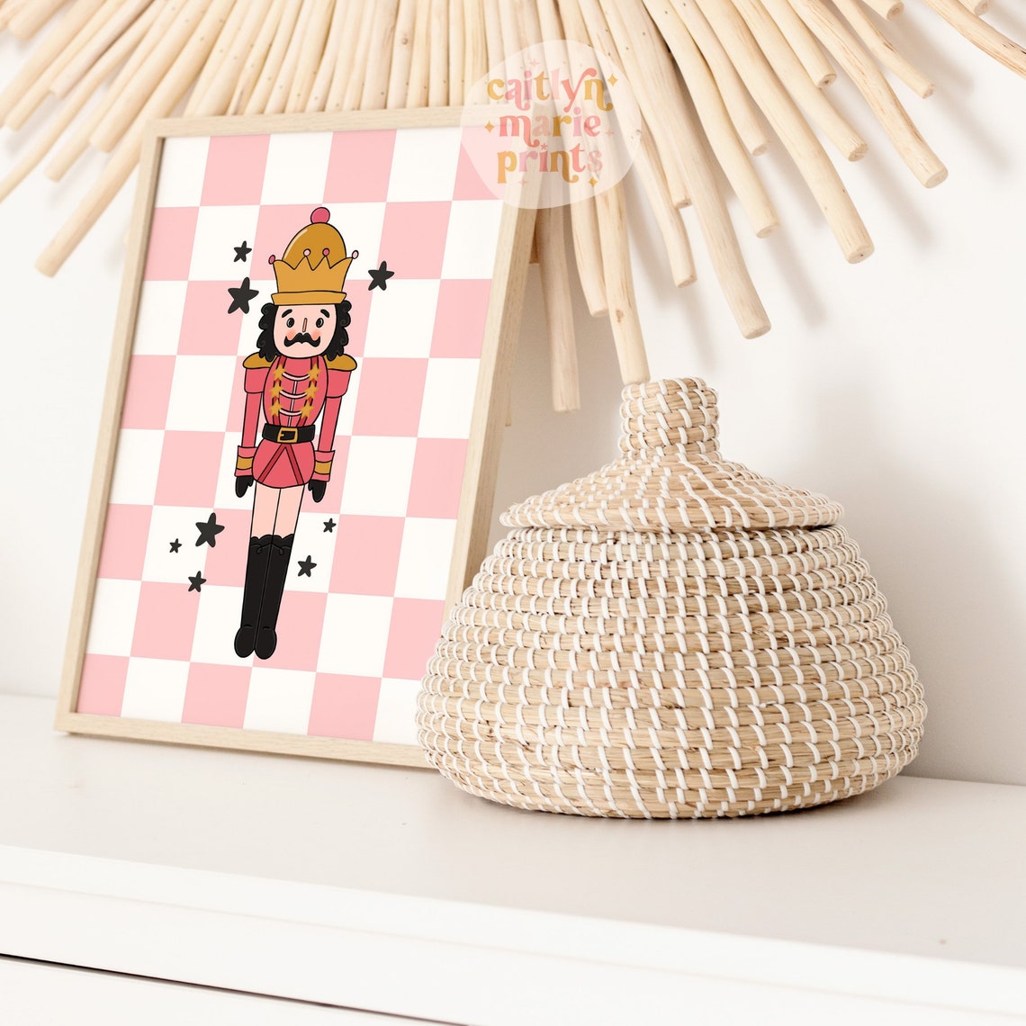 Pink Nutcracker Soldier Pink Checkered Retro Christmas Poster - Image 3