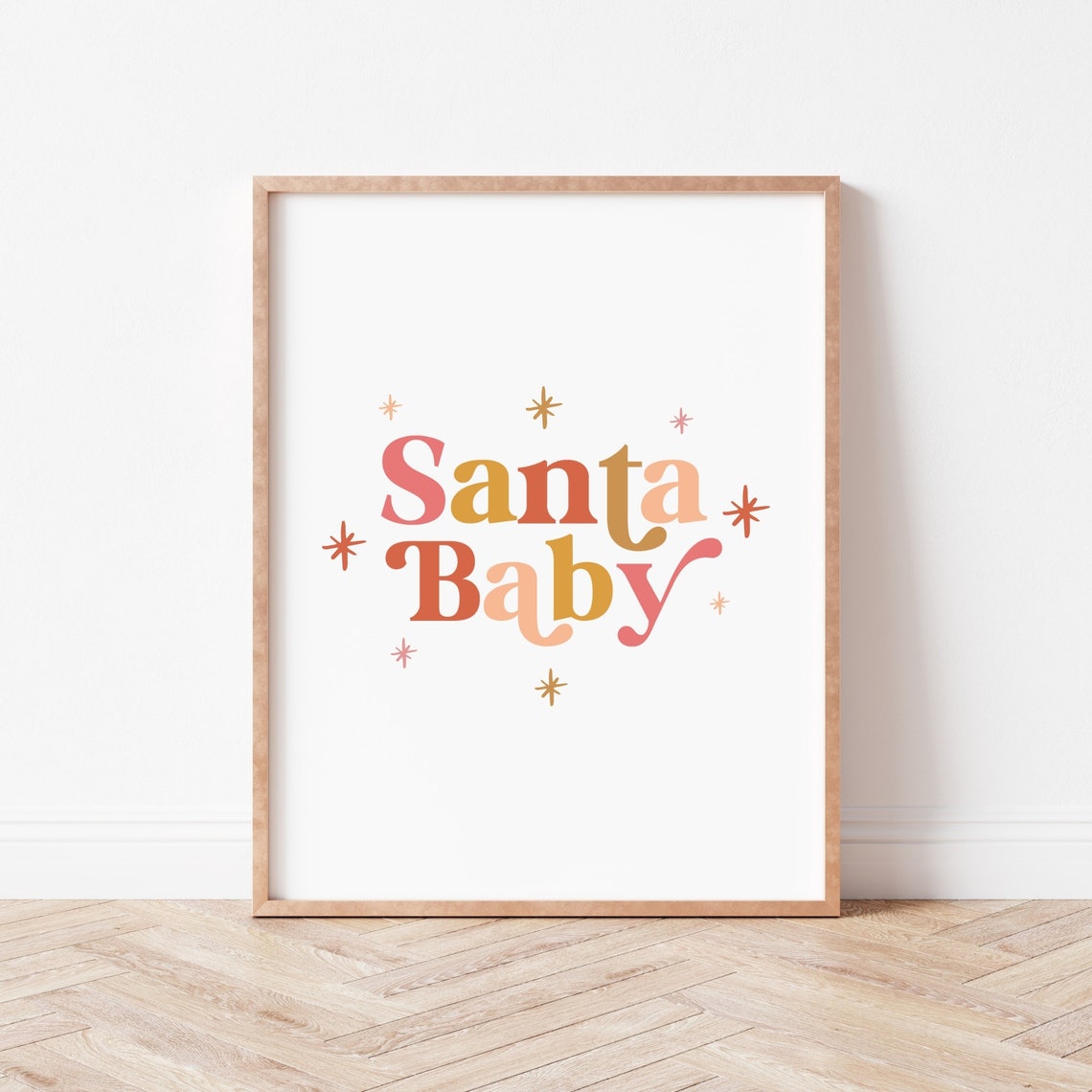 Santa Baby Retro Pink Gold Gradient Typography Christmas Art Print - Image 3