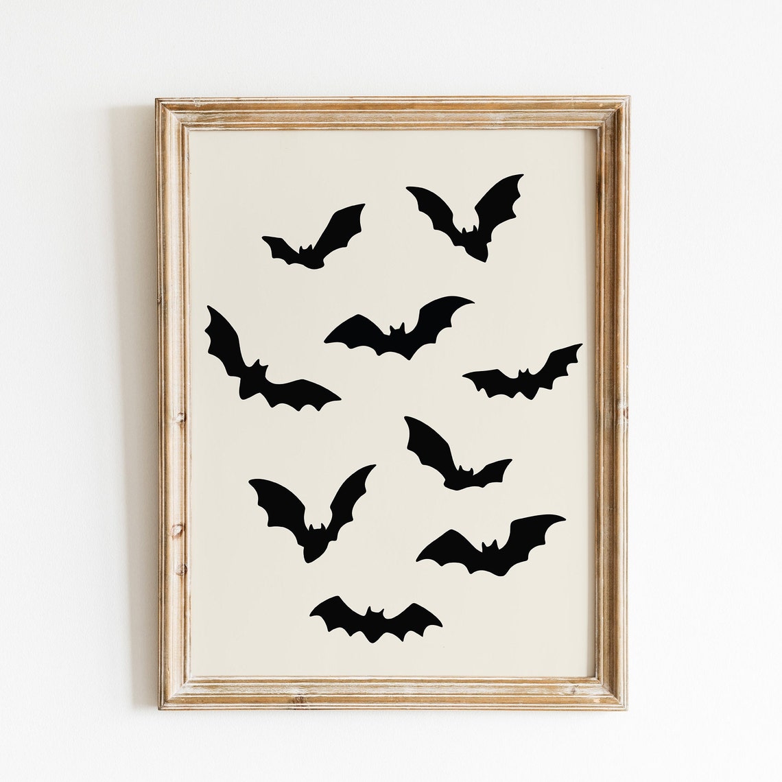 Nine Black Bat Silhouettes Scattered on Cream Minimalist Poster - Image 2