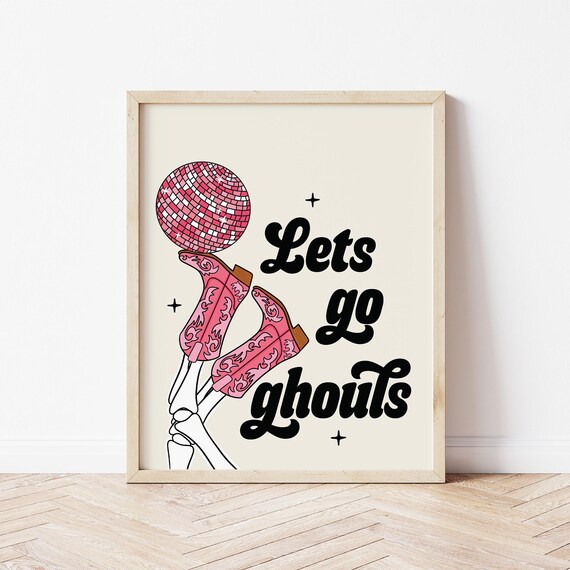 Lets Go Ghouls Disco Cowboy Boots Skeleton Retro Halloween Poster