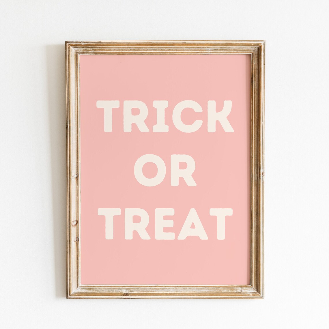 Trick Or Treat Cream Block Letters Pink Background Halloween Word Poster - Image 2