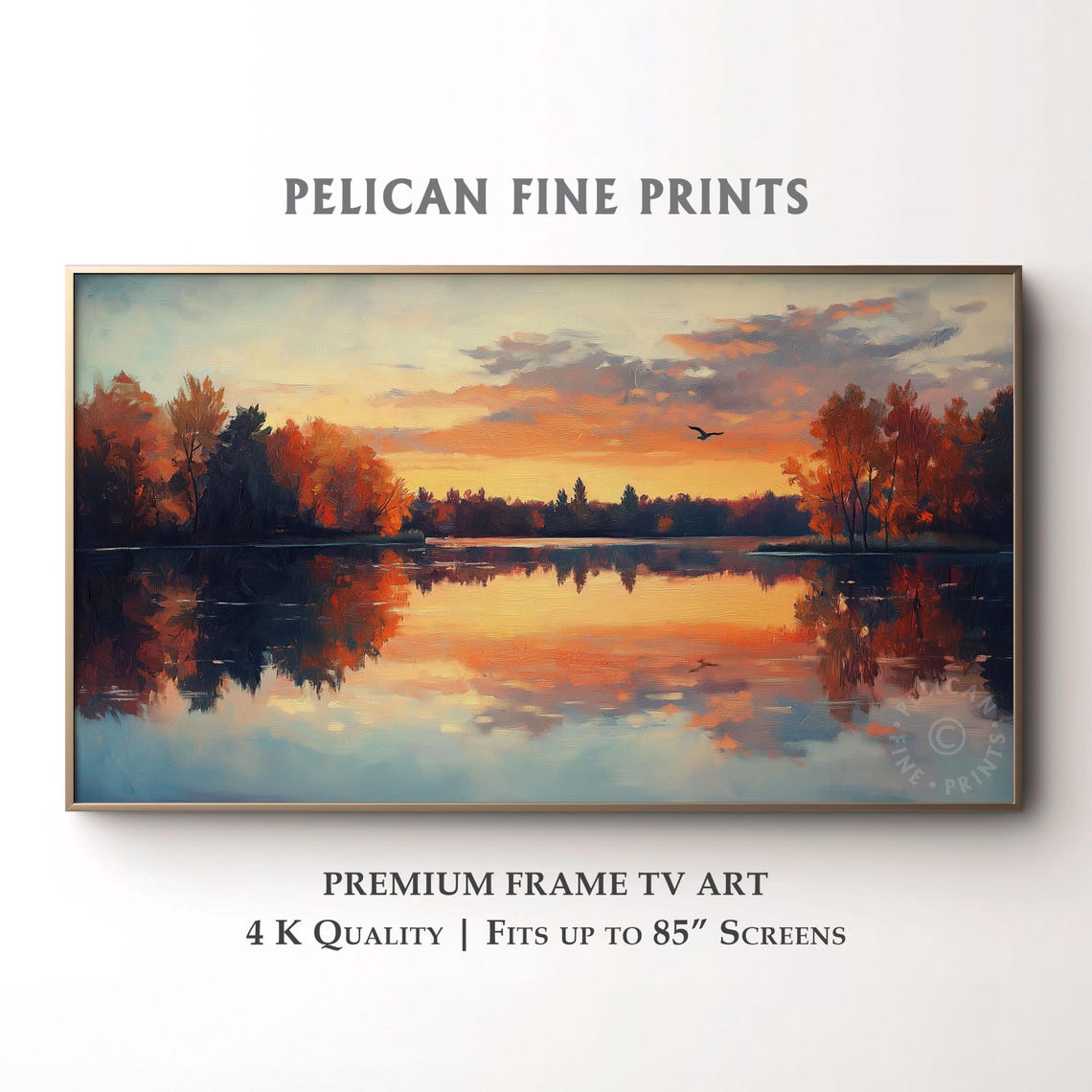 Autumn Lake Sunset Reflections Colorful Trees Landscape Art Poster