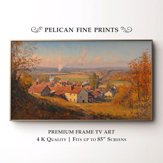 Rustic Autumn Village Frame Tv Art Cozy Countryside Landscape Decor Quaint Cottages Warm Vintage Wall Tv31