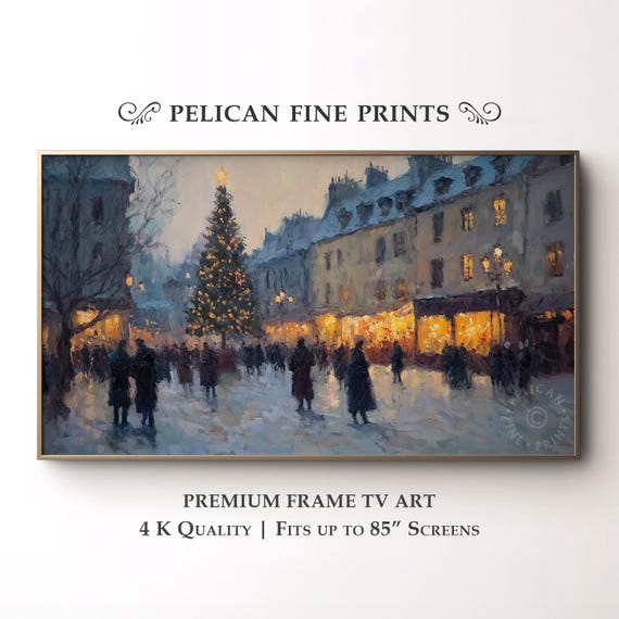 European Christmas Square Tv Art Vintage Holiday Town Scene Festive Market Lights Tv70