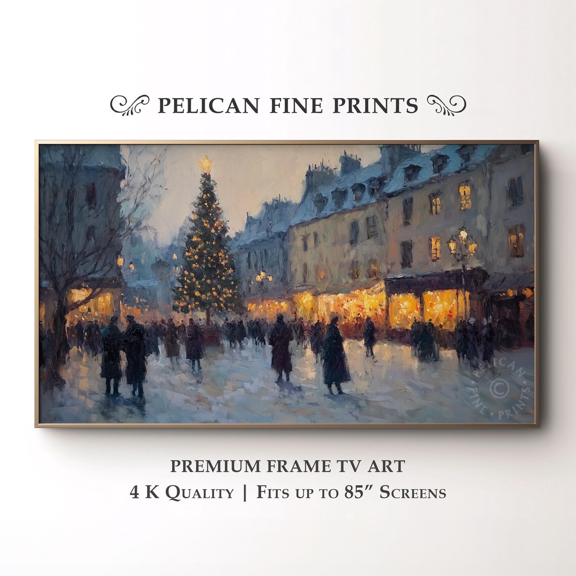 European Christmas Market Town Square Tree Winter Festive Wall Art