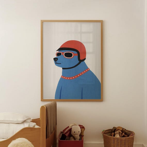 Motorcycle Bear Nursery Print Kids Room Animal Art