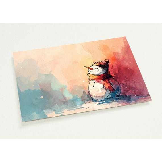 Smiling Snowman Winter Postcard Cozy Christmas Greeting Card Watercolor Holiday Art Festive Seasonal Design Pack Of 10
