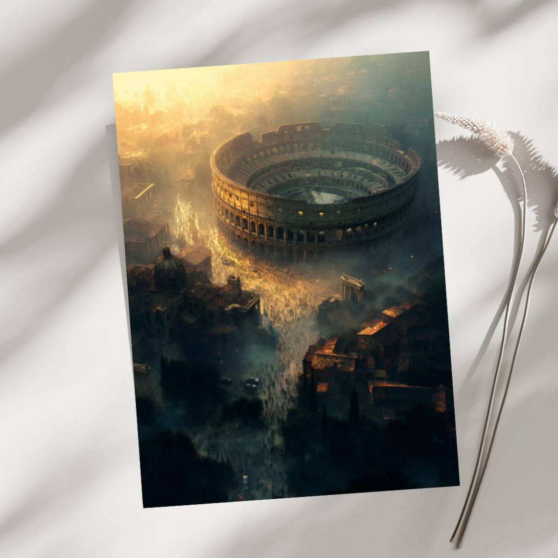 Rome Italy Colosseum Aerial View Golden Mist Ancient City Wall Art