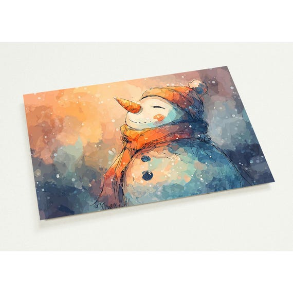 Smiling Snowman Christmas Postcard Winter Holiday Greeting Card Watercolor Snow Art Cozy Seasonal Illustration Pack Of 10