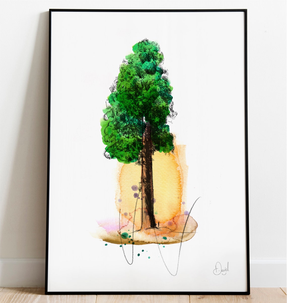 Giant Redwood Tree Ink Watercolour Sketch Botanical Nature Art Print