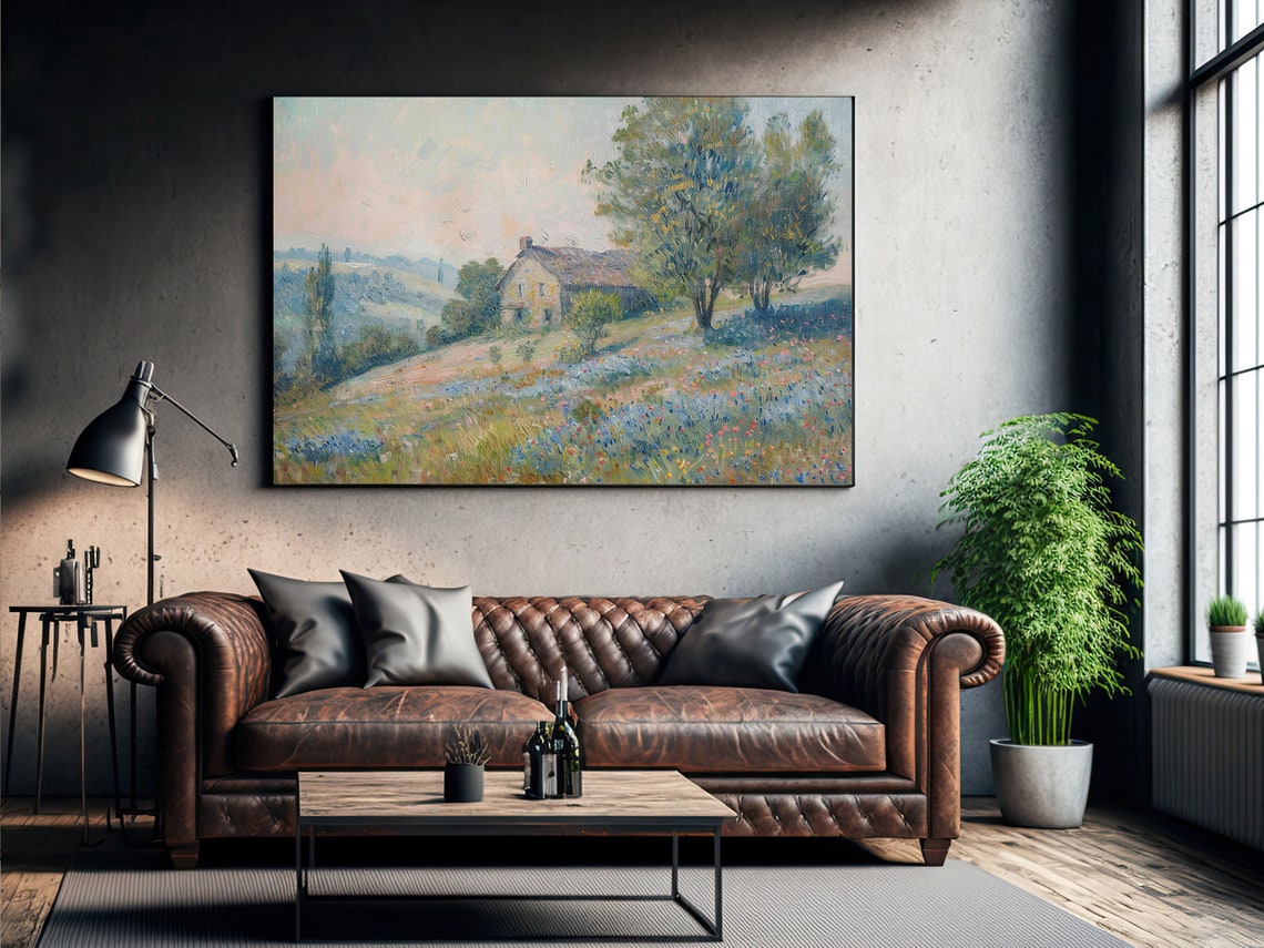 Stone Cottage On Wildflower Hillside Soft Countryside Art Poster - Image 3