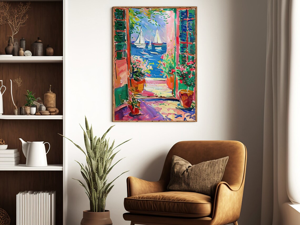 Matisse Style Open Window Balcony Sailboats Harbor Fauvist Colorful Art Poster - Image 3