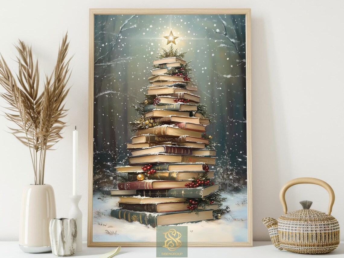 Vintage Christmas Book Tree Art Print, Winter Decor - Image 3