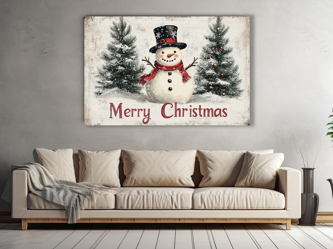 Snowman Merry Christmas Vintage Winter Poster Print - Image 3