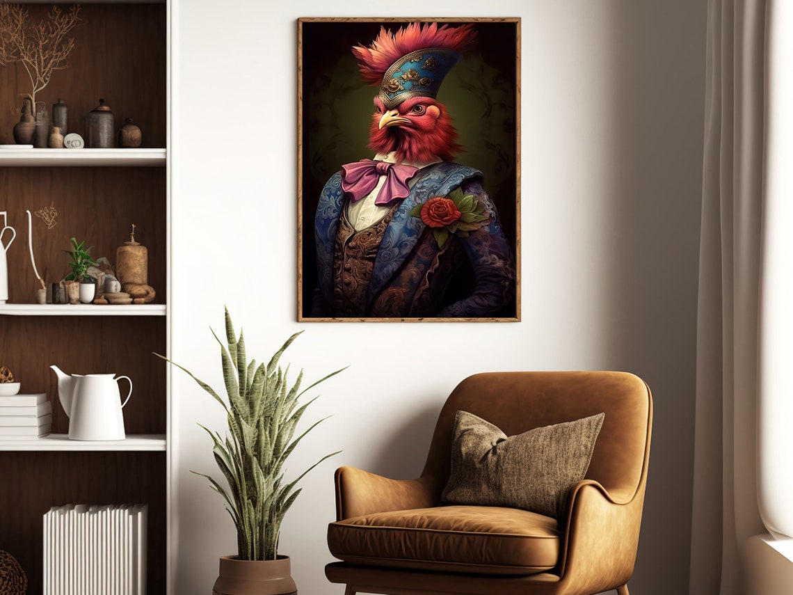 Dashing Rooster Gentleman In Brocade Coat And Feathered Hat Poster - Image 3