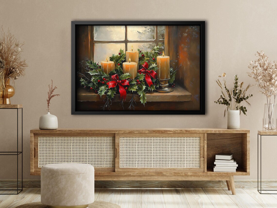 Cozy Christmas Candles, Rustic Winter Art Print - Image 4