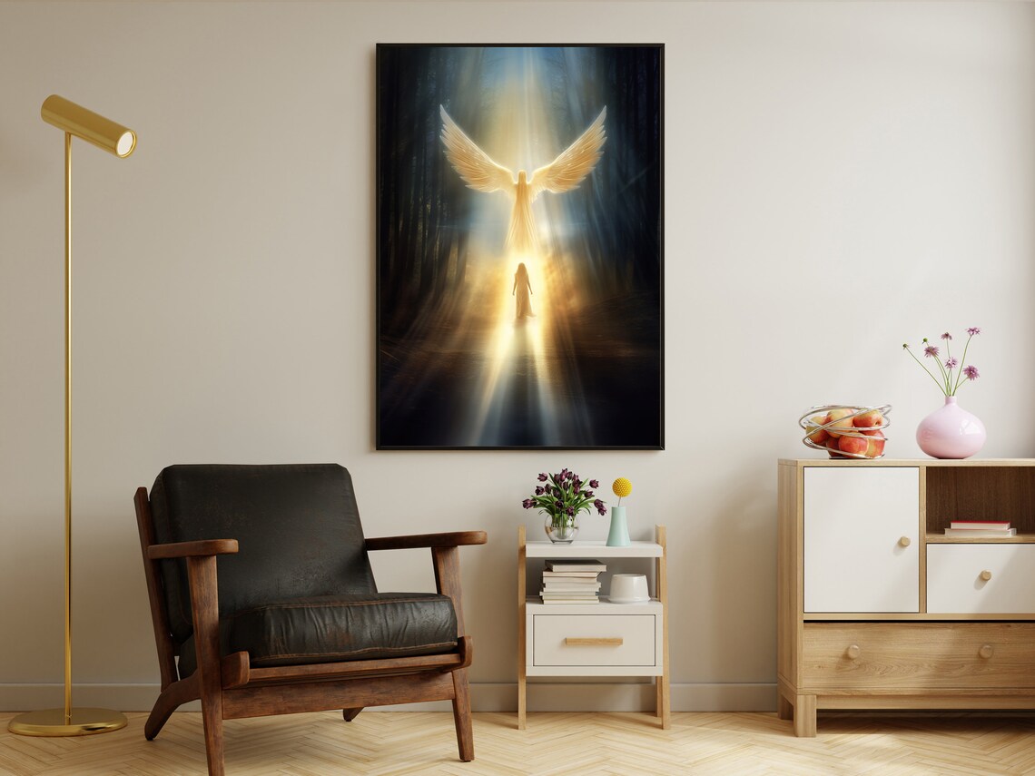 Vintage Guardian Angel Art Print, Christian Decor - Image 2