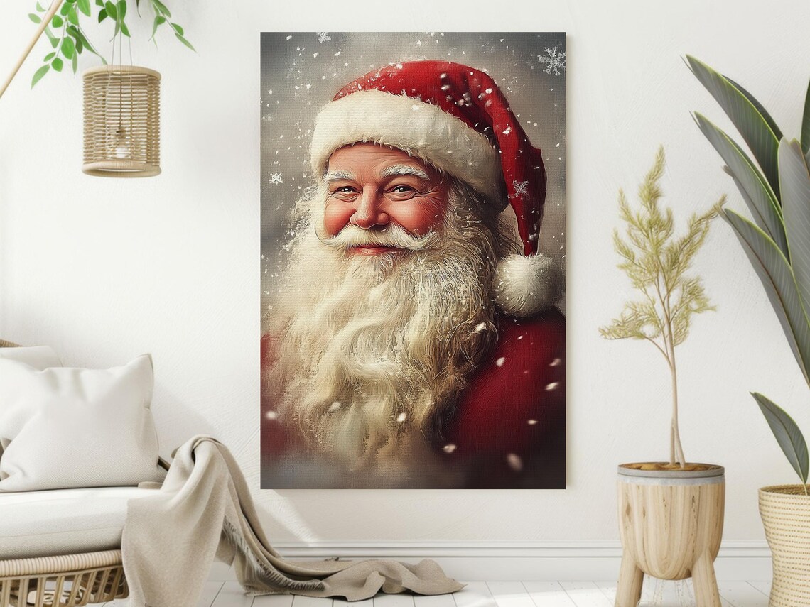 Vintage Santa Portrait Painting, Christmas Art Print - Image 2