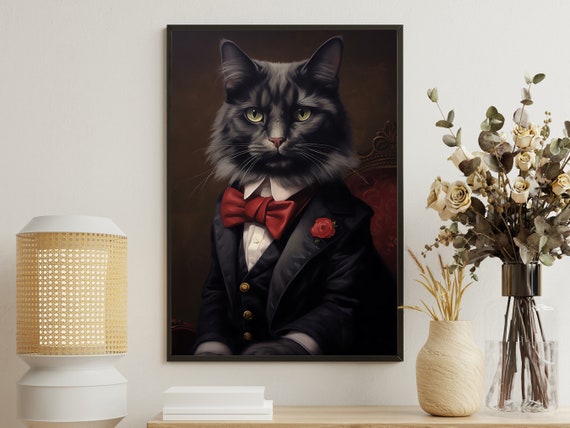Victorian Cat In Suit Painting Cat Art Print Royal Feline Print Gothic Cat Art Print Cat Poster Print Cat Lovers Gift
