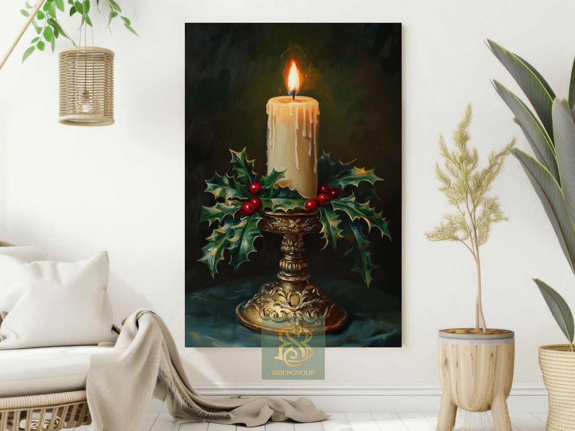 Cozy Christmas Candles, Rustic Vintage Poster - Image 2