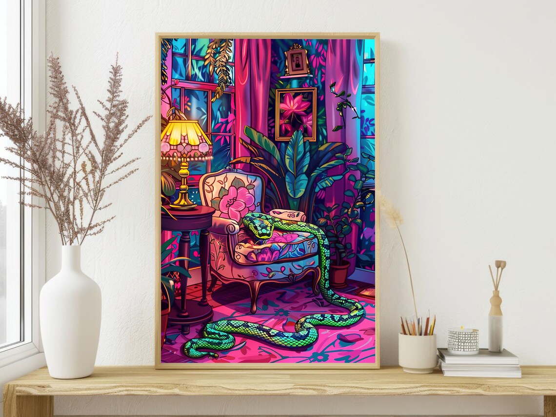 Matisse-Inspired Snake on Sofa Art Print, Dark Decor - Image 3