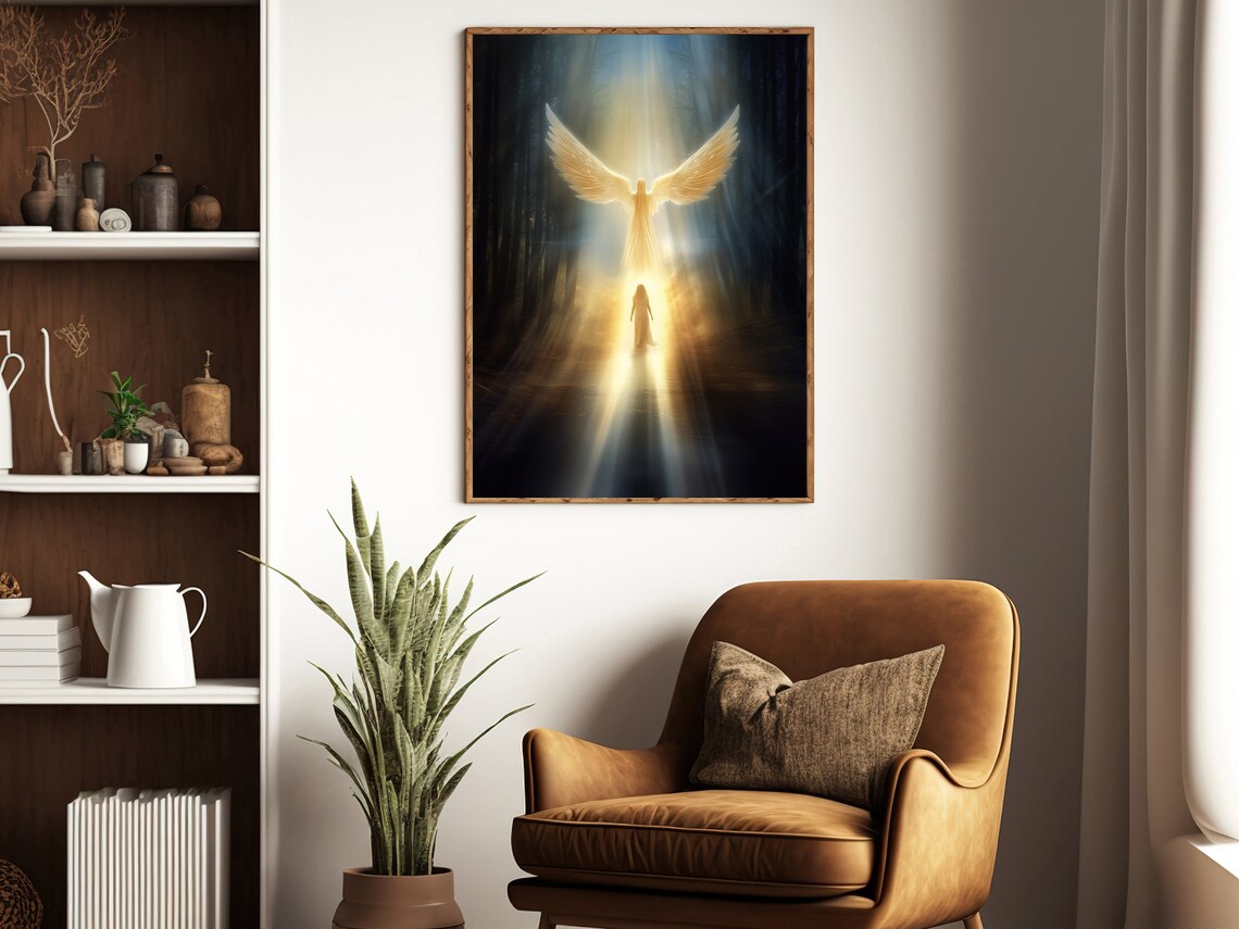 Vintage Guardian Angel Art Print, Christian Decor - Image 3